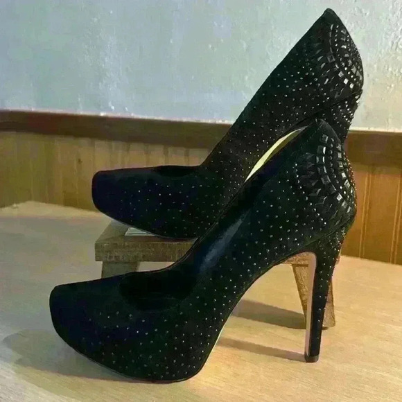 BCBGeneration Black Suede Embellished Heels - Picture 4 of 9